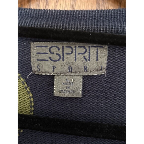 VTG Esprit Sport Navy Blue Polka Dot Button-Down Cardigan Sweater - 80s, Size L - Picture 3 of 7